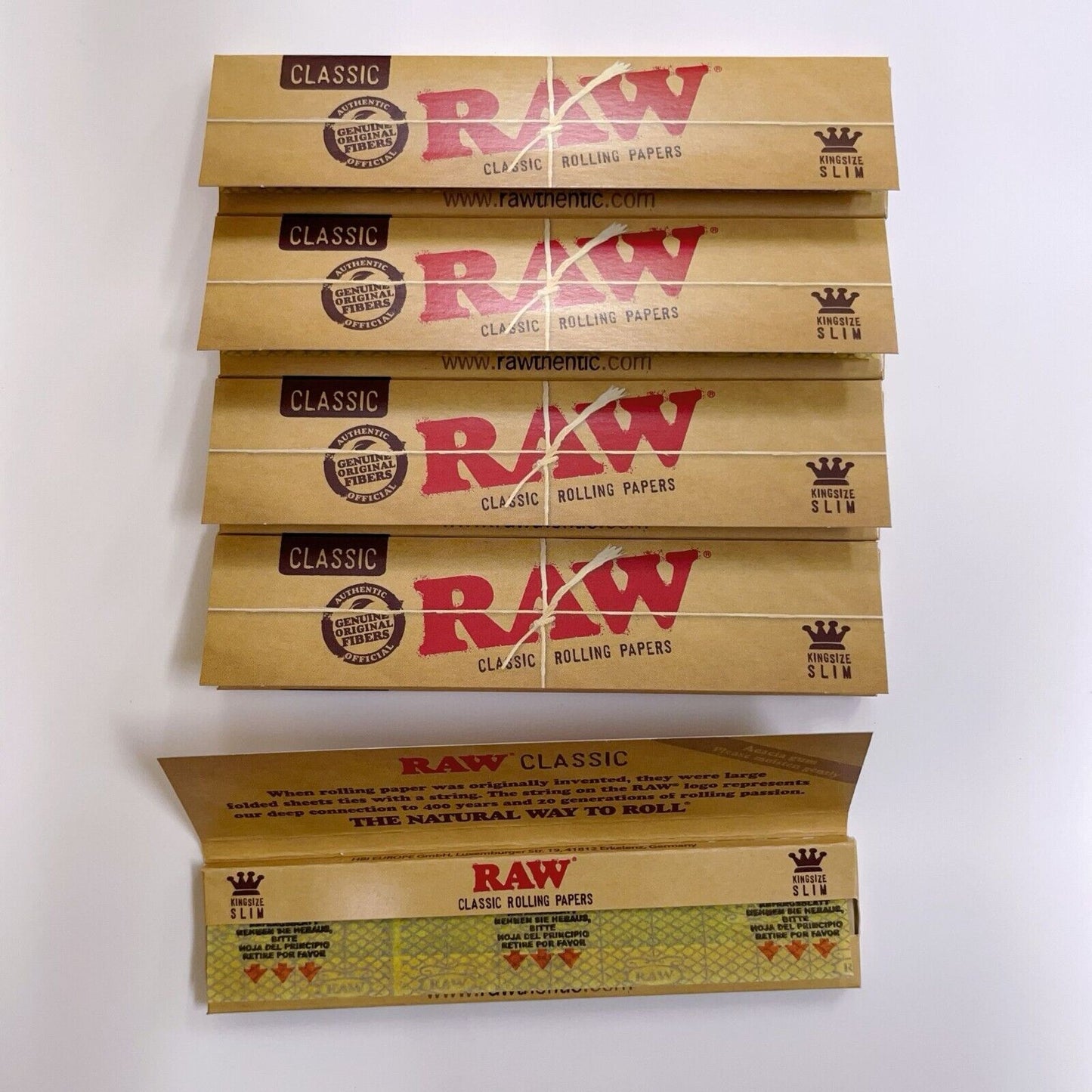 5PK RAW Classic King Size Rolling Papers