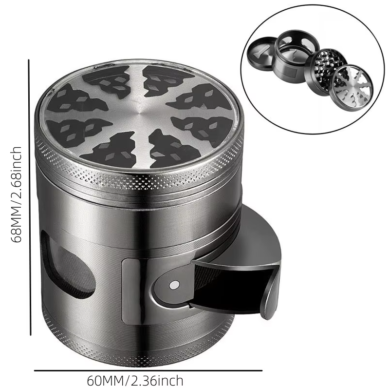 60mm 4-Layer Zinc Tobacco Grinder with Pollen Screen & Magnetic Lid